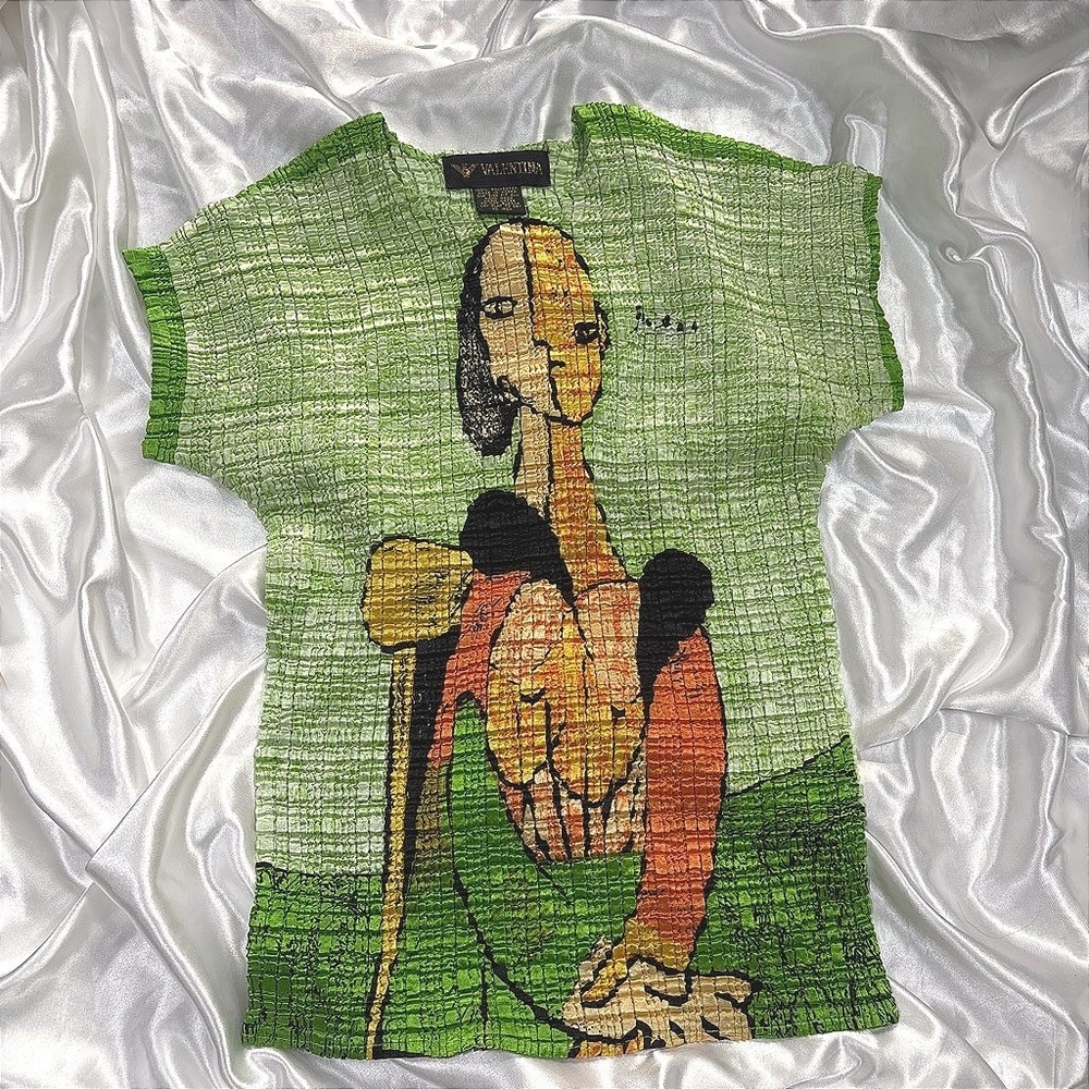 y2k Popcorn Top Green Excellent Valentina Picasso Abstract Art Graphic Tee